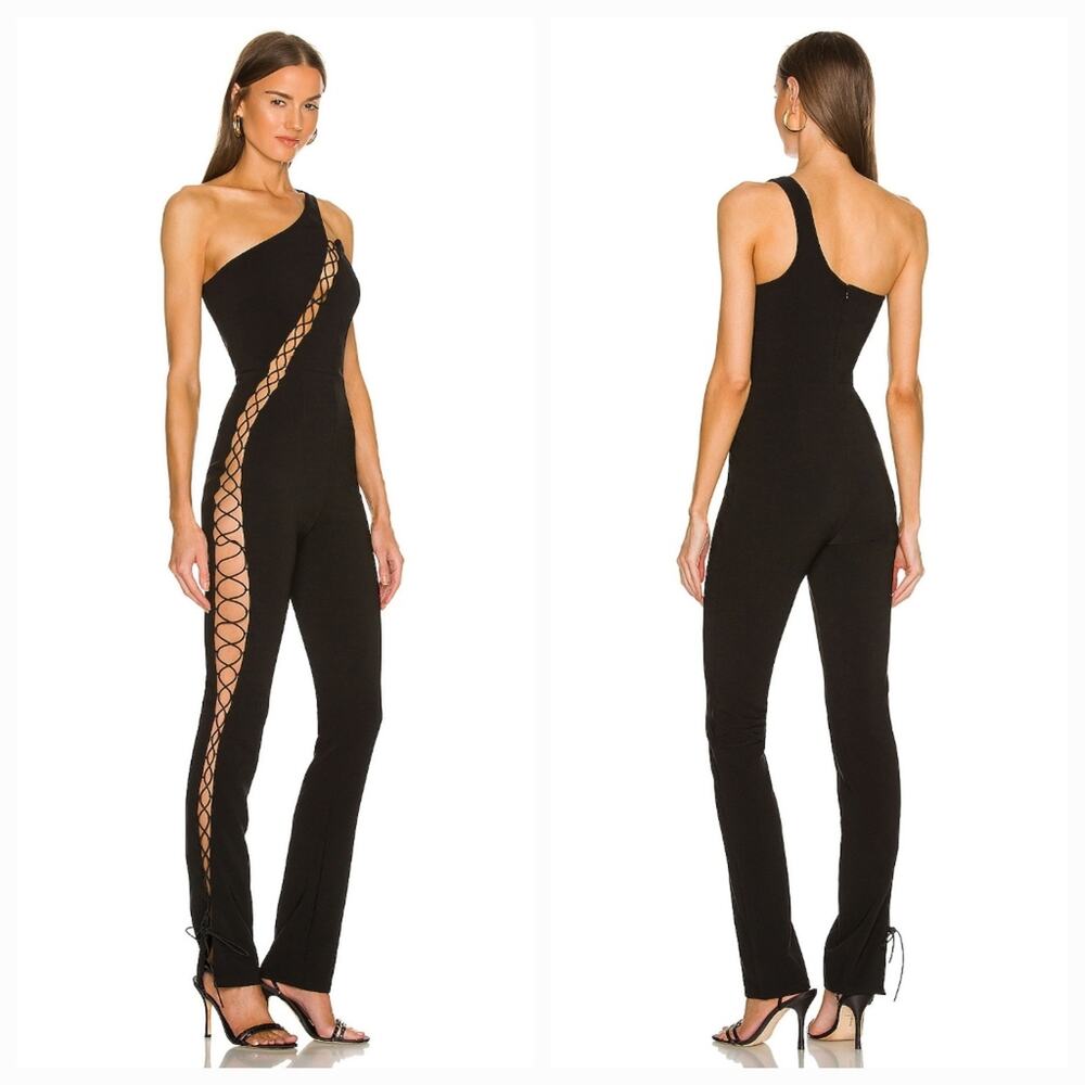 Michael Costello Black Lace-Up Jumpsuit